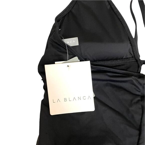 NEW La Blanca Mesh-Merizing Halter One Piece Swimsuit Sz 8 black - Picture 10 of 12
